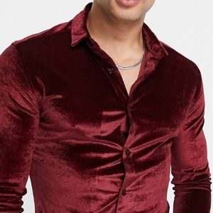 ASOS DESIGN Skinny Velvet shirt in Burgandy BRAND NEW NEVER WORN